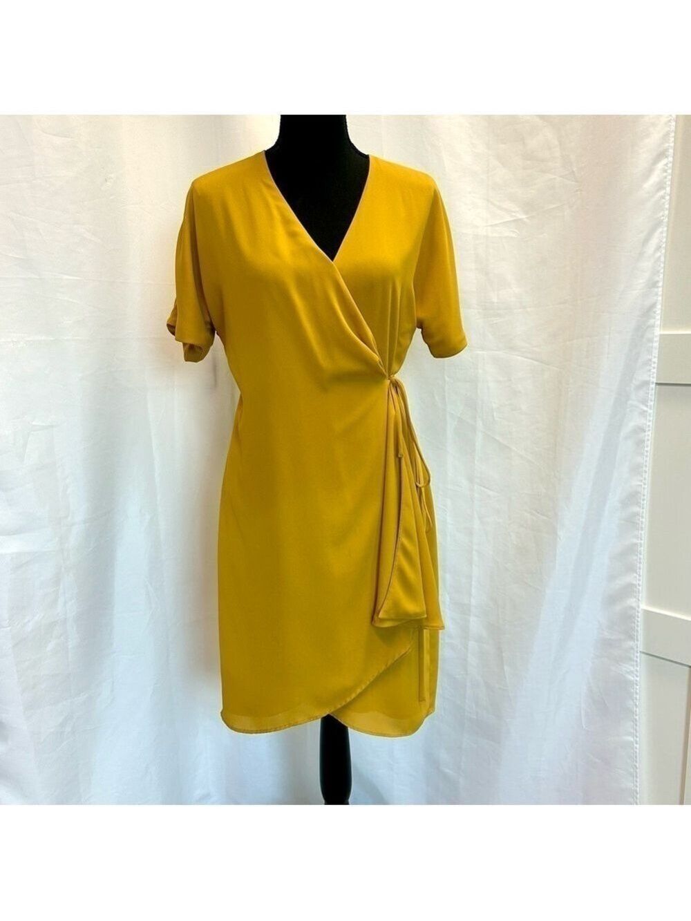 Aritzia Babaton Wallace Short Sleeve Wrap Dress Mustard Yellow S NWOT